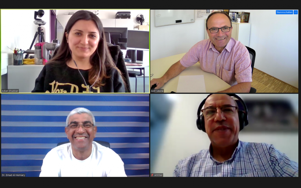 Screenshot einer Zoomkonferenz mit 4 Personen des Artisss Projektes