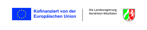Zwei nebeneinander angeordnete Logos: Die Europaflagge mit dem Text 'Kofinanziert von der Europäischen Union', daneben ein Text ‚Die Landesregierung Nordrhein-Westfalen' mit dem Wappen von Nordrhein-Westfalen.