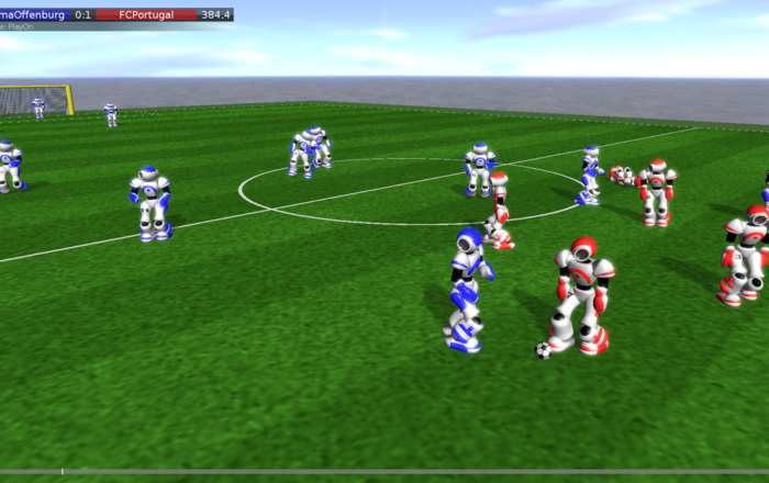 Grafik zeigt simulierte Roboter auf dem Spielfeld