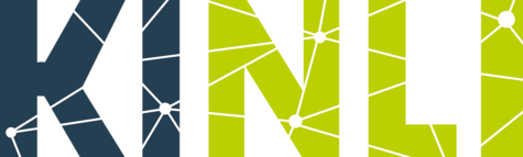 KINLI-Logo Die Buchstaben KI sind blau, NLI grün. Auf den Buchstaben ist mit Linien und Punkten ein übergreifensdes Netzwerk angedeutet