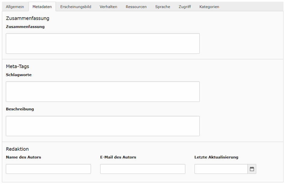Screenshot Formular Metadaten