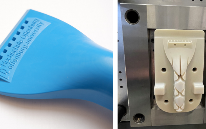 BU: Durch Additive Tooling hergestellter Prototyp (links) und dafür genutzter Formeinsatz (rechts)