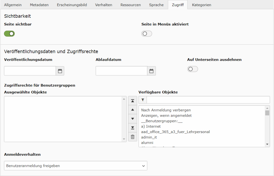 Screenshot Formular Zugriff