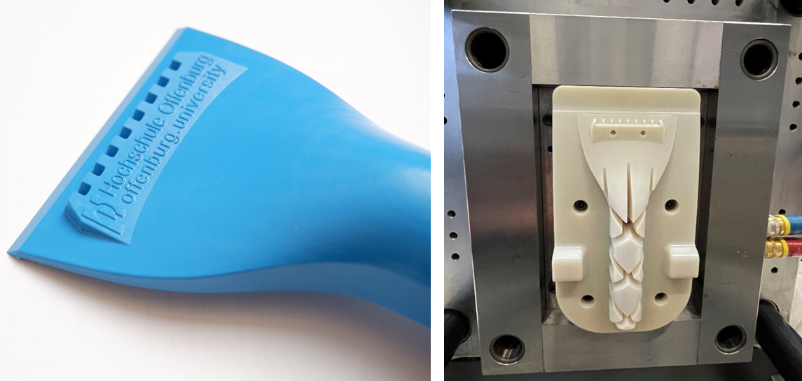 BU: Durch Additive Tooling hergestellter Prototyp (links) und dafür genutzter Formeinsatz (rechts)