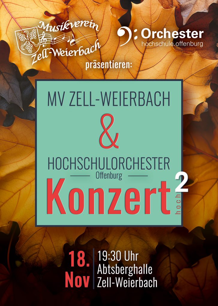 Plakat zum Doppelkonzert mit Herbstlaub als Hintergund 
